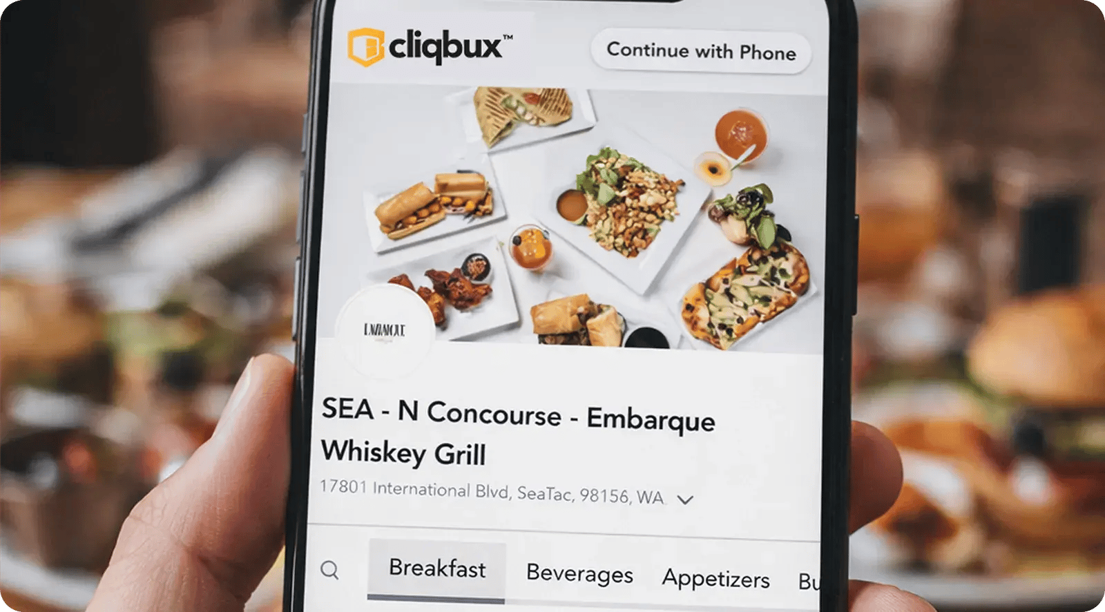 Guest browsing a restaurant menu on the Cliqbux mobile ordering page