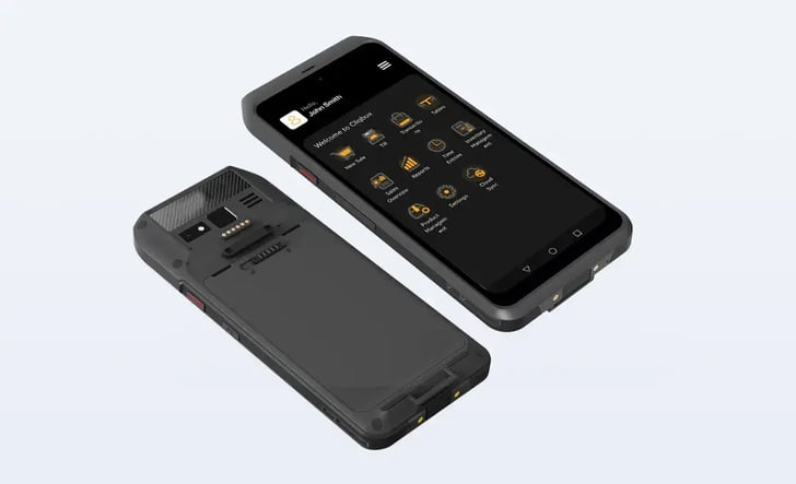 Cliqbux mobile POS handheld device, front and back