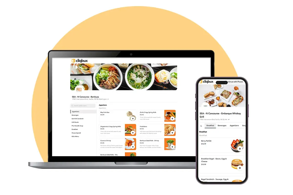 Online ordering on a phone