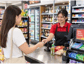 Cashier serving a customer at a convenience store counter