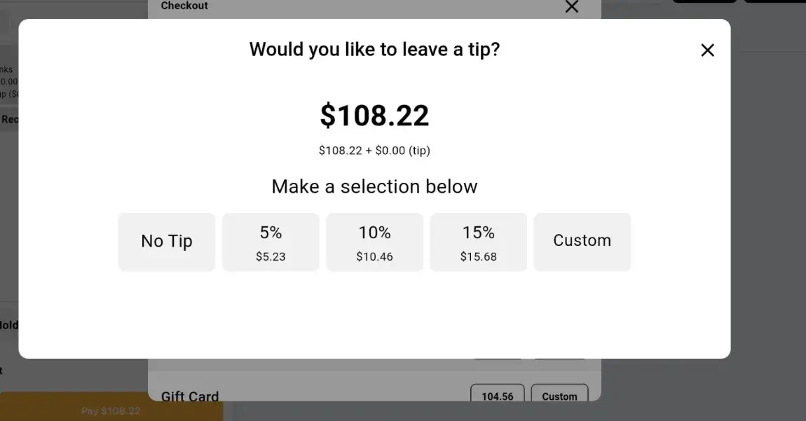 Tip choices at checkout