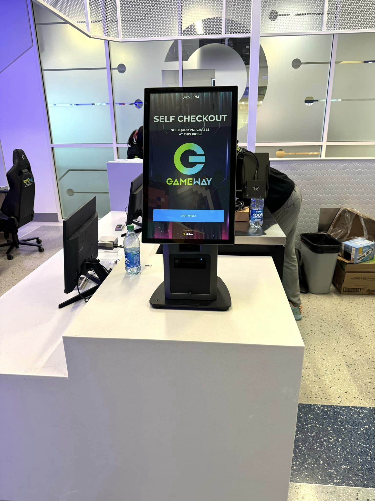 Cliqbux self-checkout kiosk at Gameway